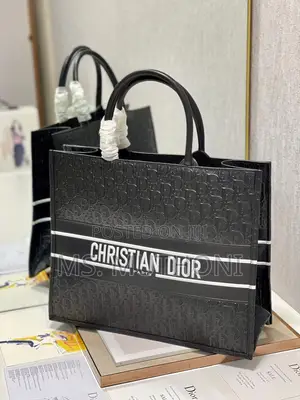The Large Dior Book Tote in Black Dior Oblique Embossed Calfskin