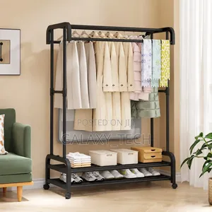 Cloth Rack With Double Layer Shoe Rack Wheels
