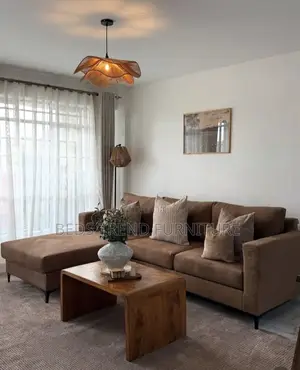 6-Seater L Seat Brown Fabric Sofa