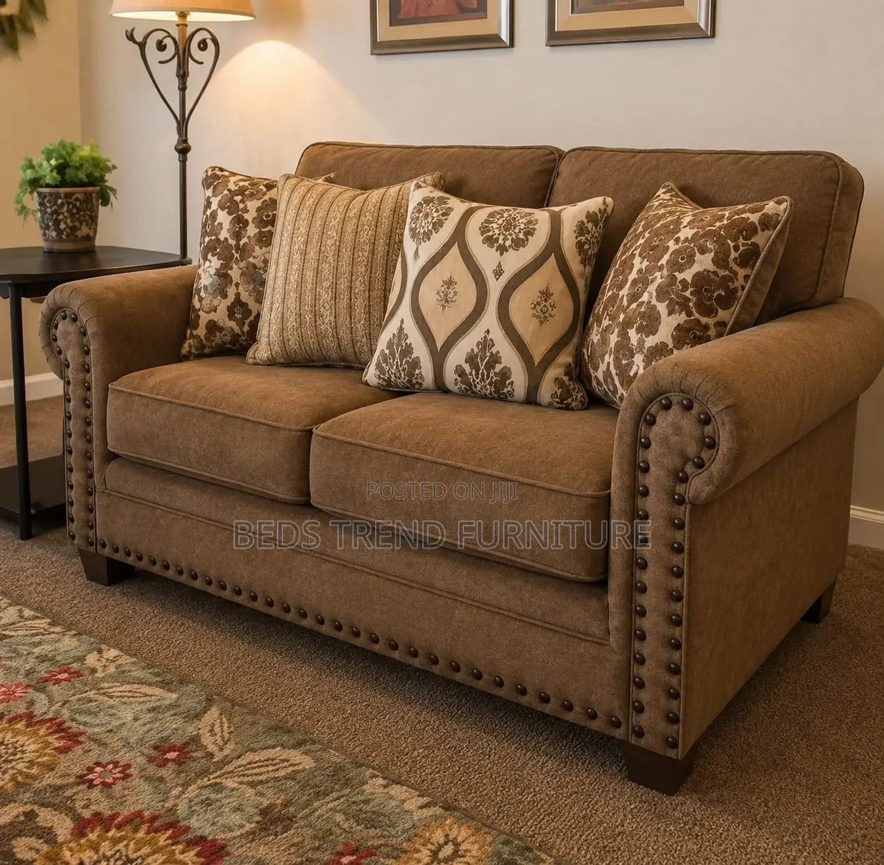 3-Seater Sofa Brown Upholstery