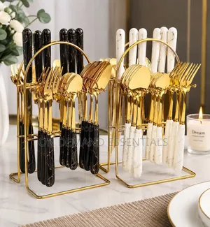 Heavy Marble Gold Cutlery Sets 24 PCS