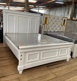 5x6 White Panel Bed Frame in Raised Design: Pay in Delivery