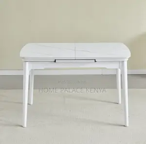 Dining Table: Extendable Ceramic White Top Table With White Solid Legs