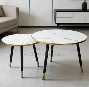 Nesting Table: Marble Patterned Table With Gold and Black Accent Rims