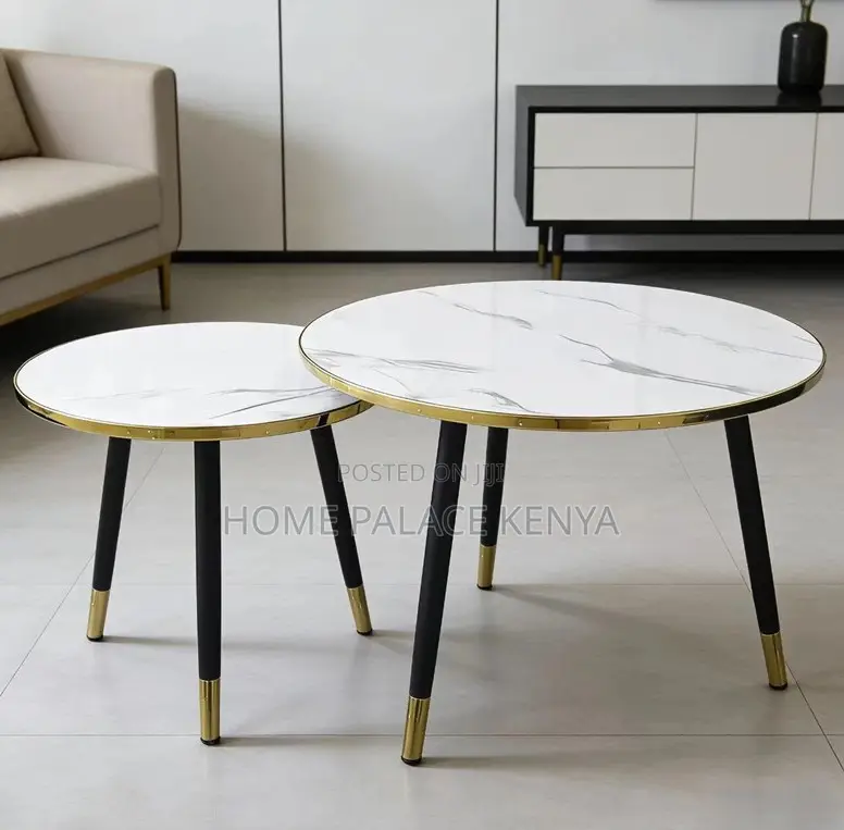 Nesting Table: Marble Patterned Table With Gold and Black Accent Rims