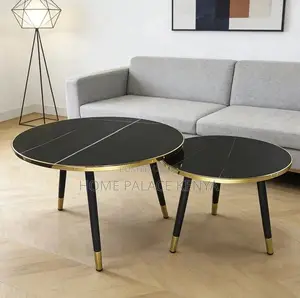 Nesting Table: Marble Patterned Table With Gold and Black Accent Rims