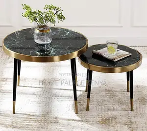Nesting Table: Marble Patterned Table With Gold and Black Accent Rims