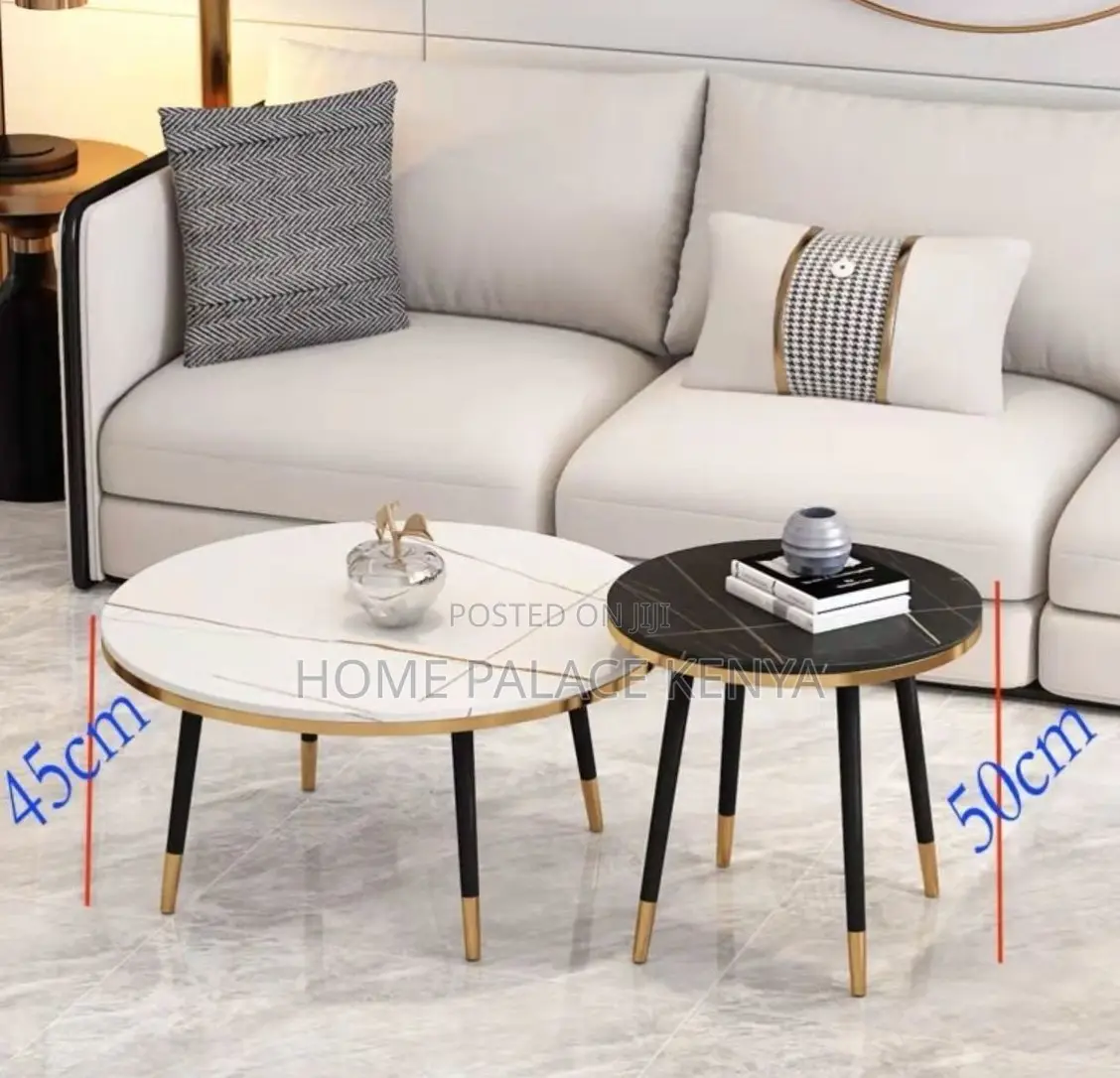 Nesting Table: Marble Patterned Table With Gold and Black Accent Rims