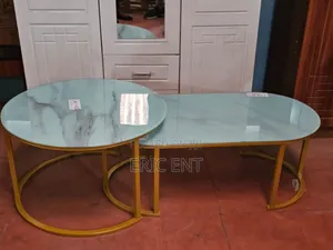 2 in 1 Marble Nesting Coffee Table (Glass Effect) White