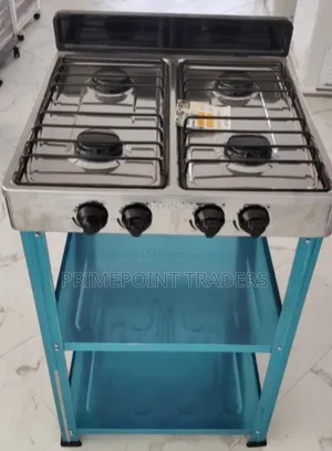 Rebune Four Burner Standing Gas Stove With Storage Shelves – Spacio