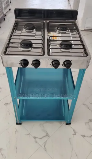 Heavy-Duty Rebune Four Burner Gas Stove With Storage Shelves