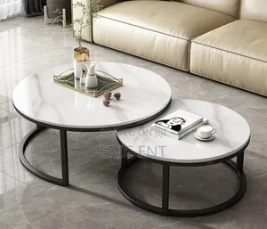 Modern Luxury 2in1 Pure Marble Nesting Tables With Black Stand