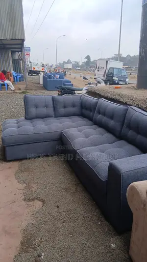 6-Seater L Seat Tufted Design Dark Grey Sofa