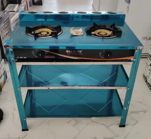 Heavy Duty Rebune Double Burner Standing Gas Stove With Shelves
