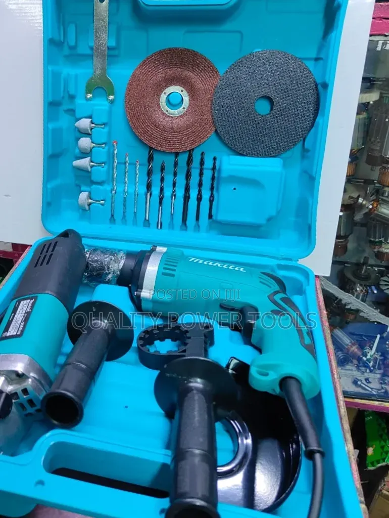Corded Makita Electric Drill Angle Grinder Combo Set