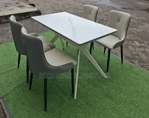 Modern 4-Seater Marble Dining Table Set With Upholstered Chairs