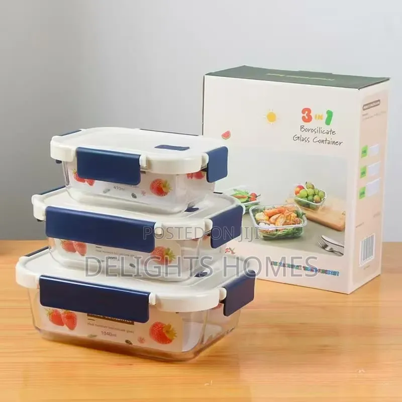 3Pcs Glass Food Storage/ Lunch Box Containers-Elk
