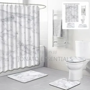4pcs Marble Design Bathroom Set Shower Curtain and Mats
