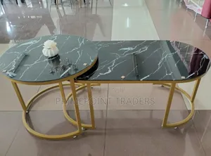 Modern Black Marble Nesting Coffee Table Set – Glass Finish