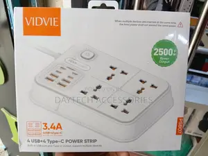 VIDVIE PSB07 Power Strip With Four AC Outlets and Eight USB Ports.