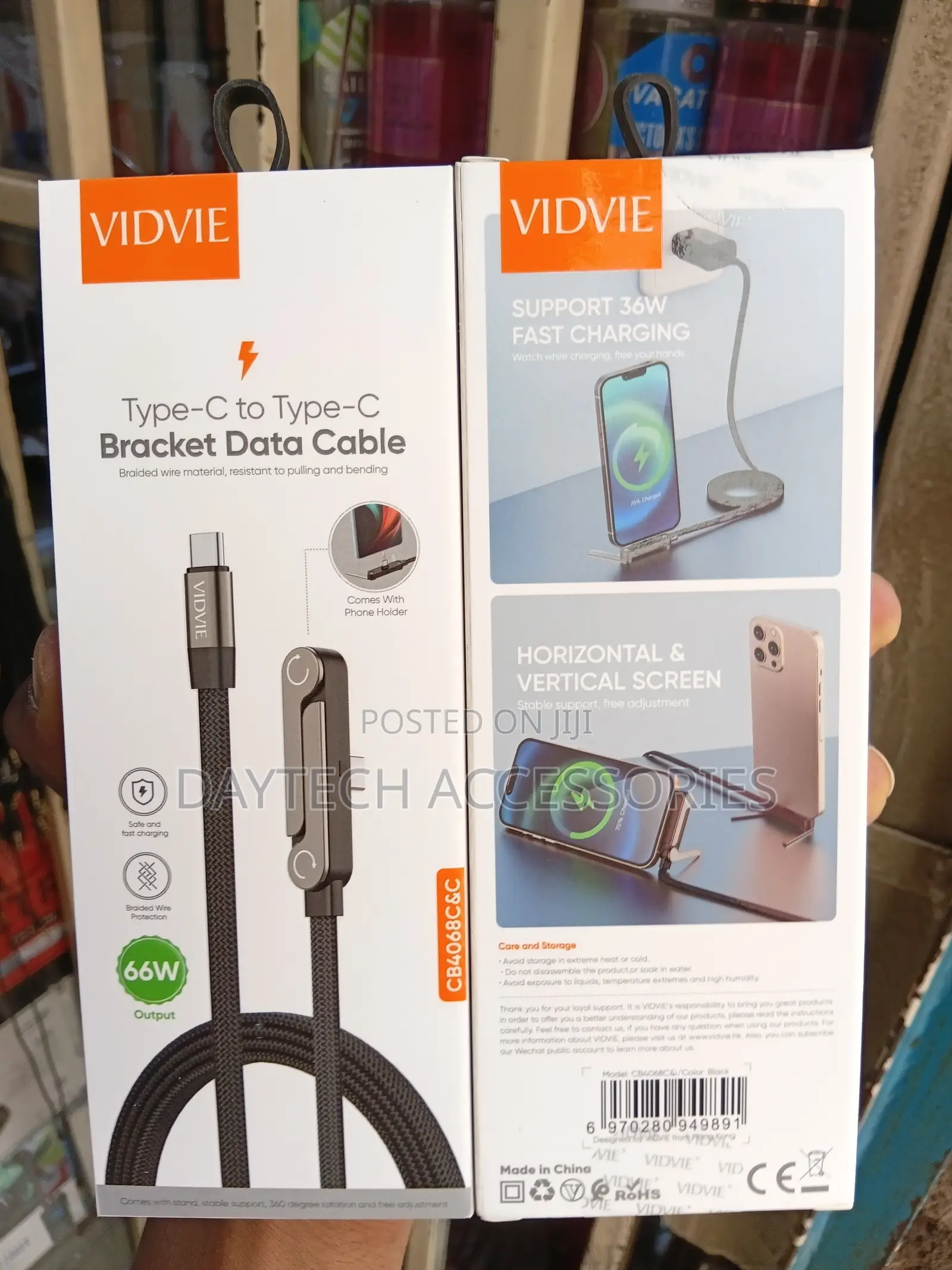 VIDVIE Type-C to Type-C Cable Foldable Bracket for Holding a Phone.