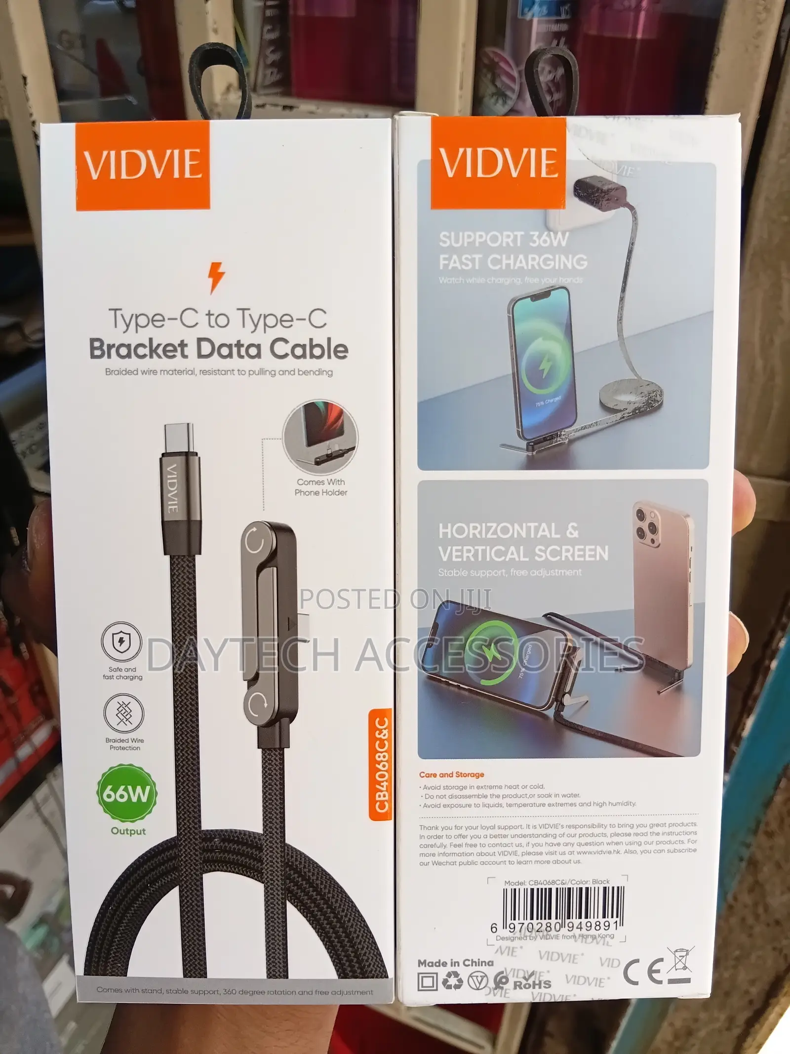 VIDVIE Type-C to Type-C Cable Foldable Bracket for Holding a Phone.