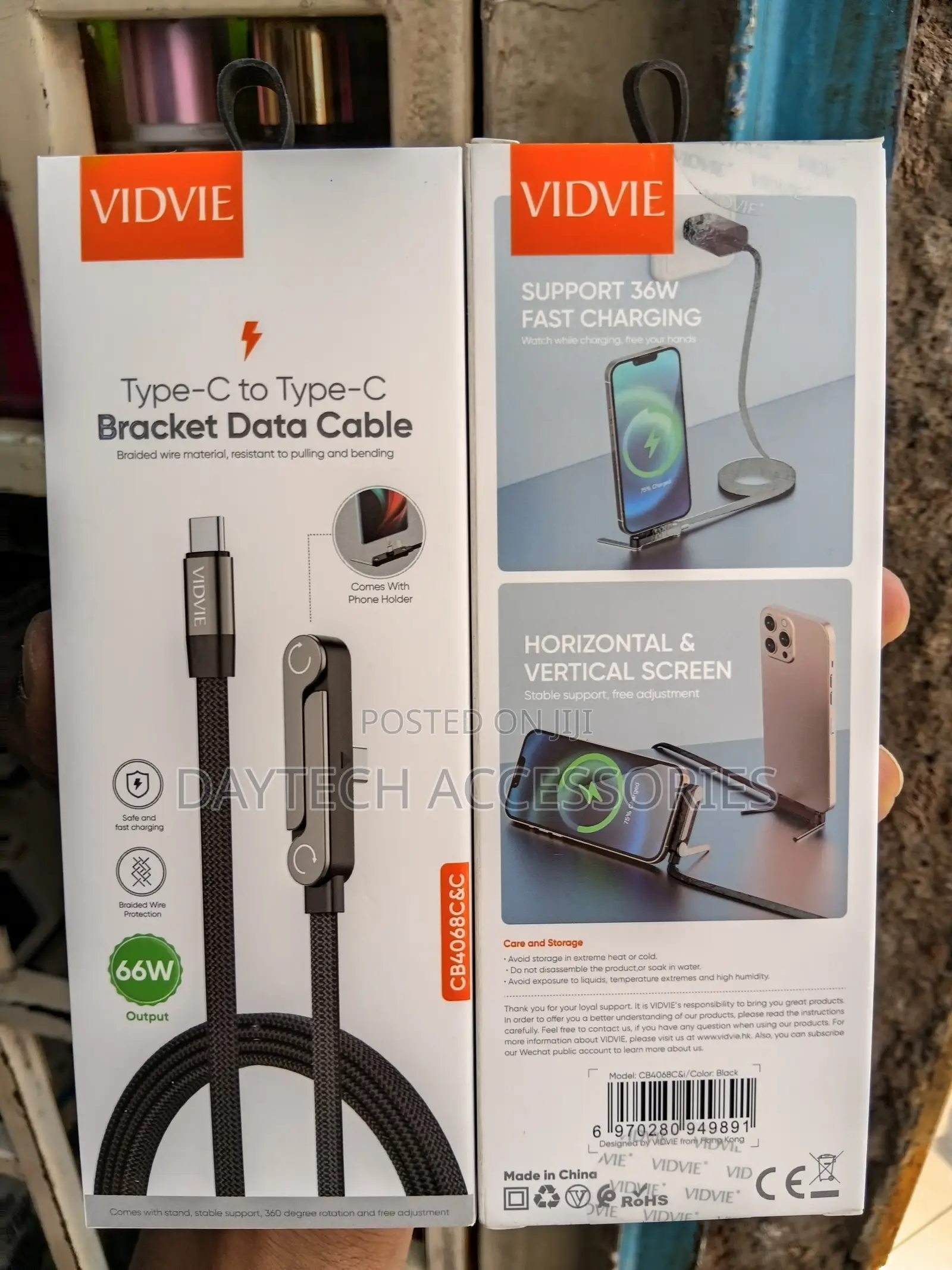 VIDVIE Type-C to Type-C Cable Foldable Bracket for Holding a Phone.