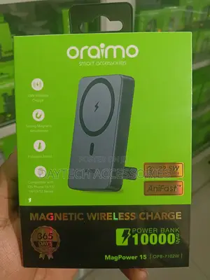 Oraimo 10,000mAh Magnetic Wireless Power Bank 22.5 W.( Black/ White)
