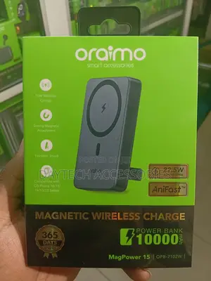 Oraimo 10,000mAh Magnetic Wireless Power Bank 22.5 W.( Black/ White)
