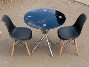 Modern Round Glass Dining Table Set With 2 Eames Black Chair