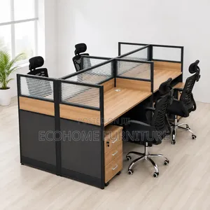 4-Seater Office Workstation With Privacy Partitions Mobile Pedestals