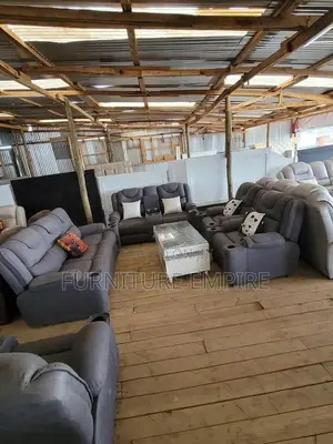 7 Seater Grey Semi Recliner Sofa With Cup Holders
