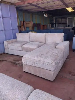 6 Seater L-Shaped Sofa in Beige Velvet