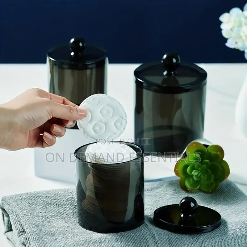 *10 Oz Bathroom Jar New Plastic Black Storage