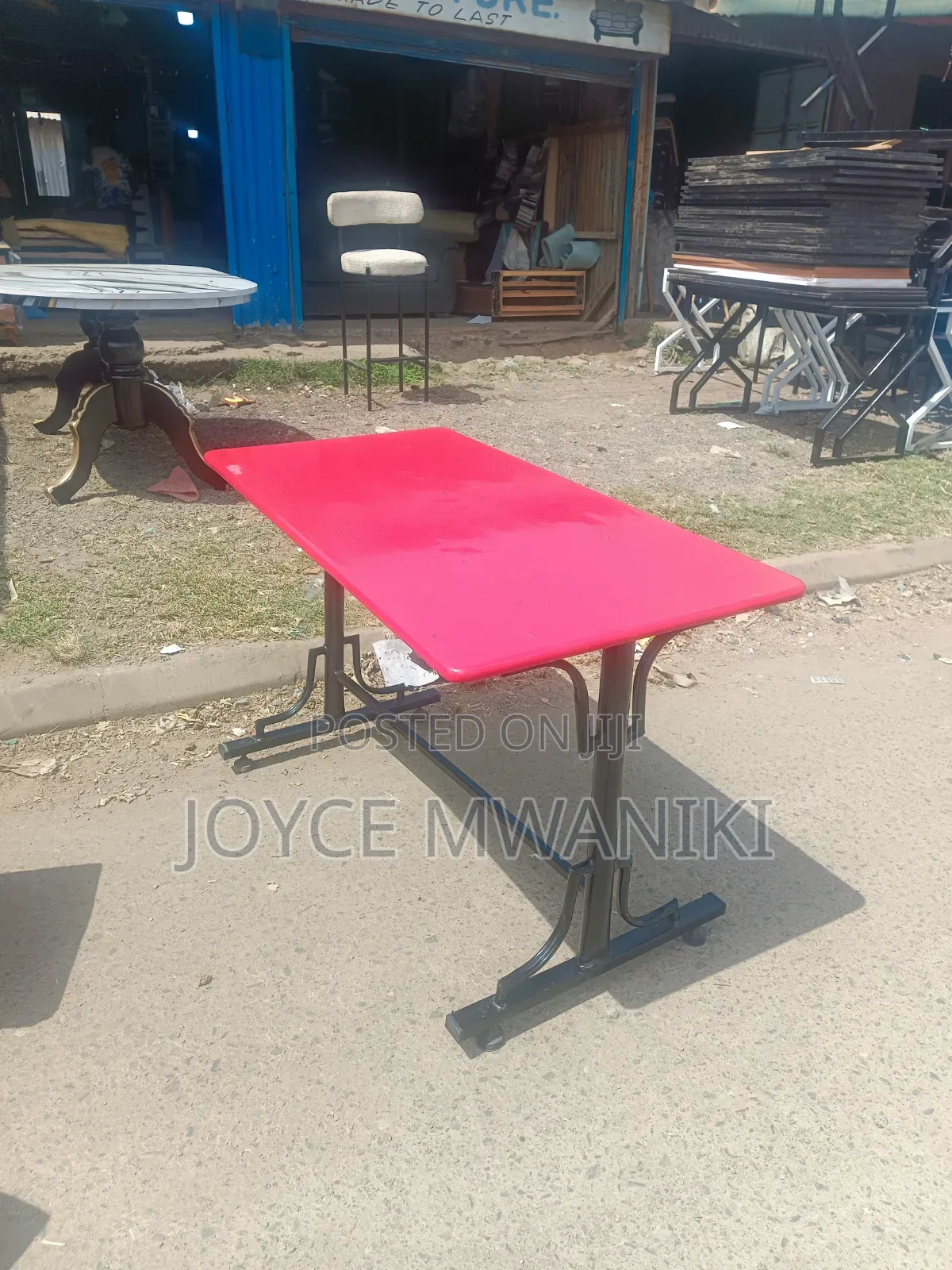 Red Rectangular Restaurant Marble Table 