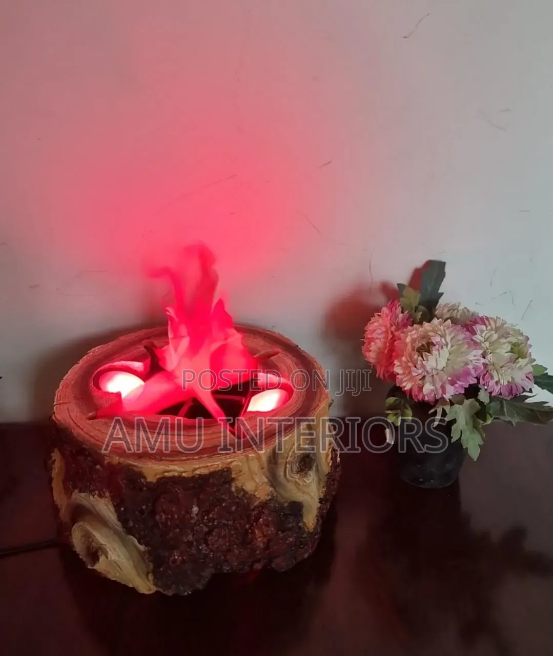 Electric Wooden Tree Stump Fireplace Decor Display