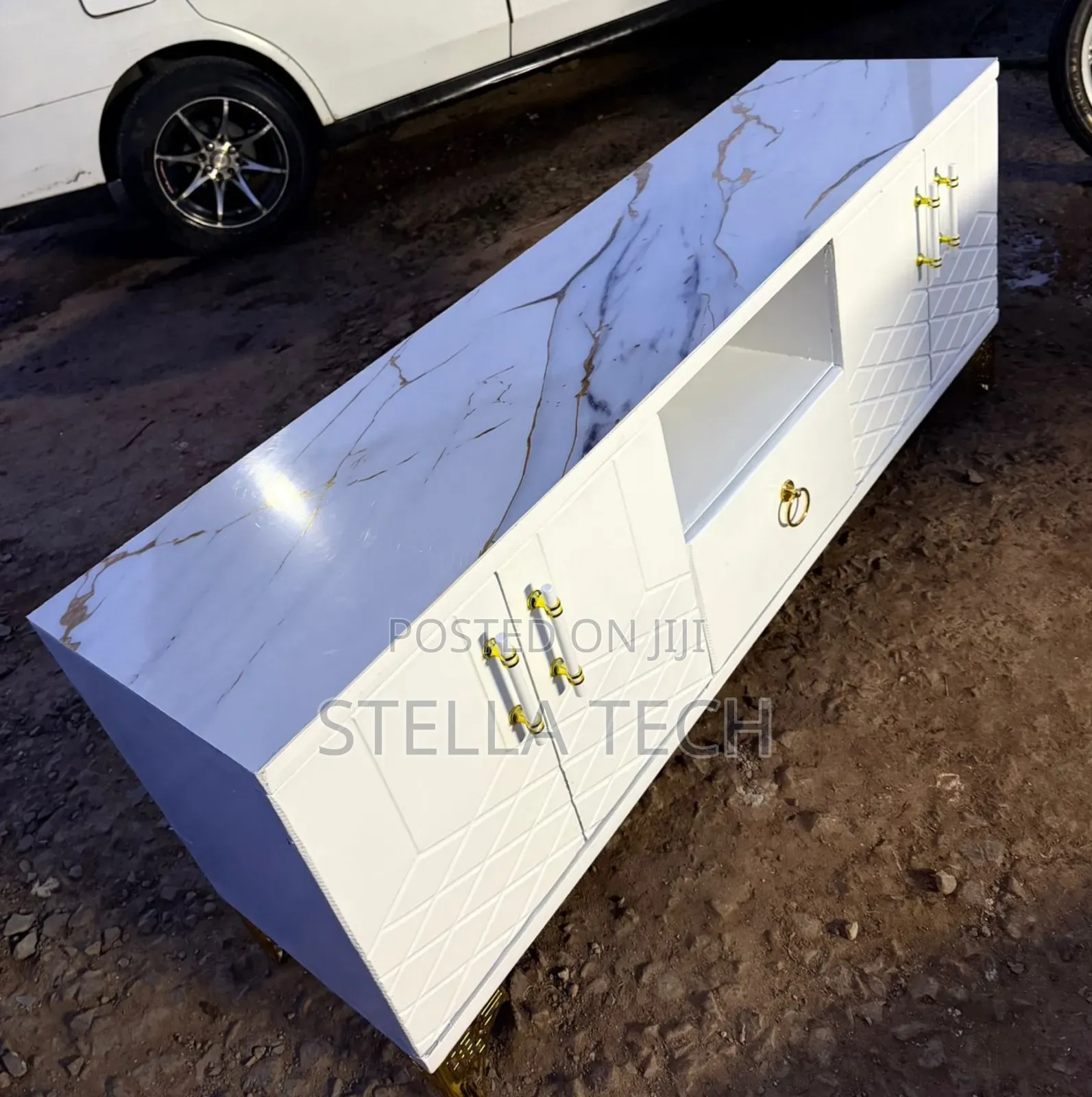Executive Box TV Stand With Marble Top