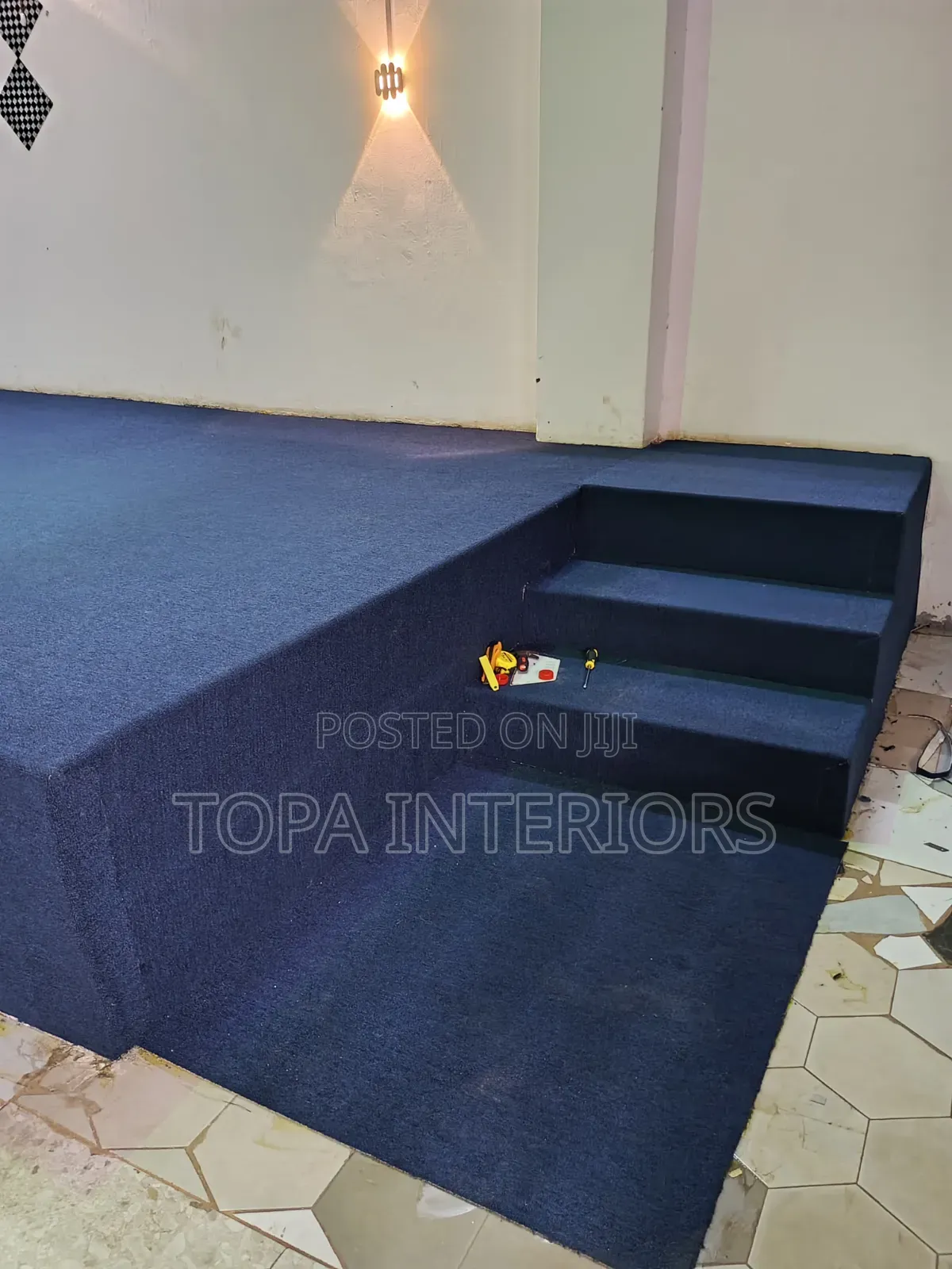 Church Decor Navy Blue Floor Wall to Wall Carpets Installation