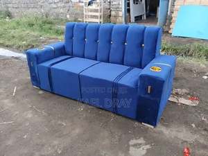 Tufted Sofa With Gold Trim Cup Holders – Available in Blue Black