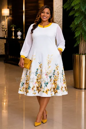 Floral a-Line Midi Dress Flared Skirt.