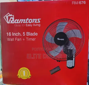 Ramtons RM/676 16-Inch Wall Fan With Remote – 5 Blades, 3 Speeds