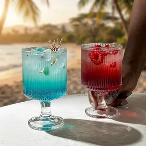 Glass Set Ribbed Goblet Glassware Set of 6 | Vintage Cocktail Glasses