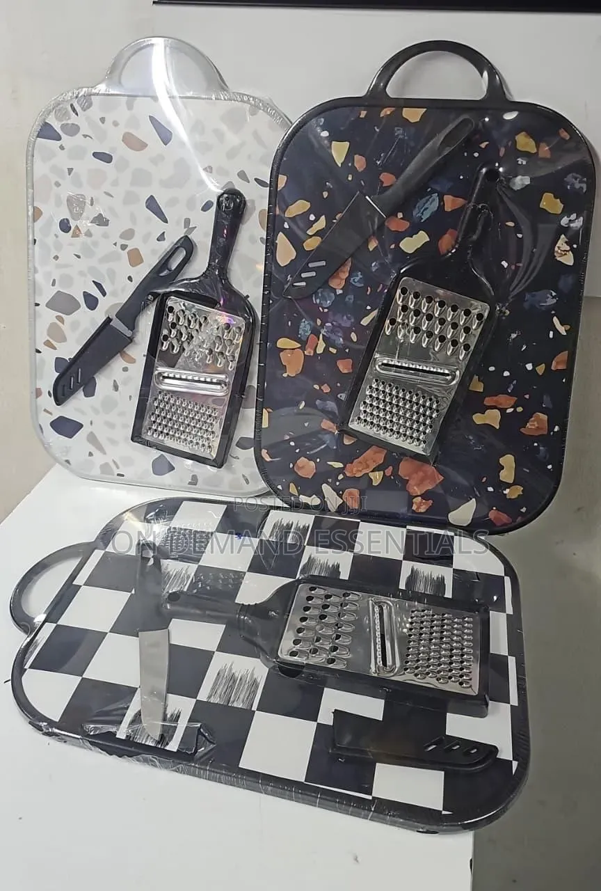 *Chopping Board Set 3 in 1 37X24 Cm With Knife and Grater