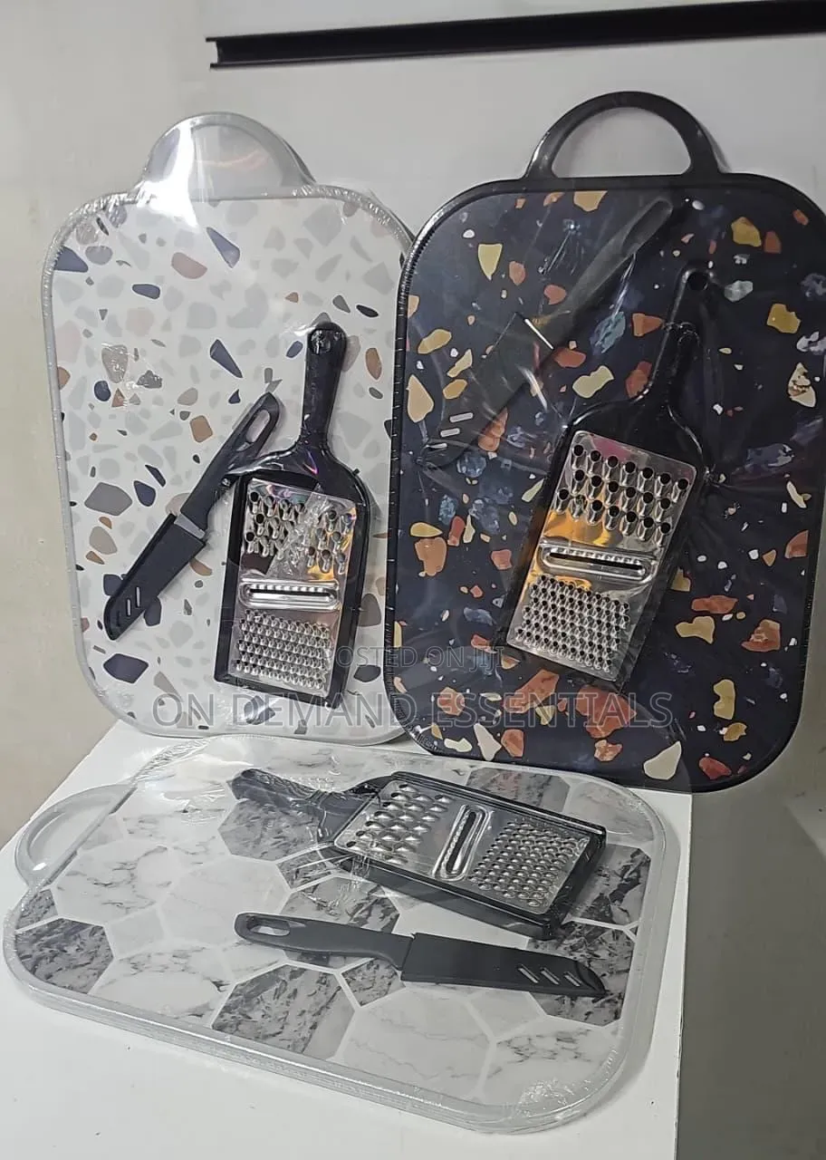 *Chopping Board Set 3 in 1 37X24 Cm With Knife and Grater