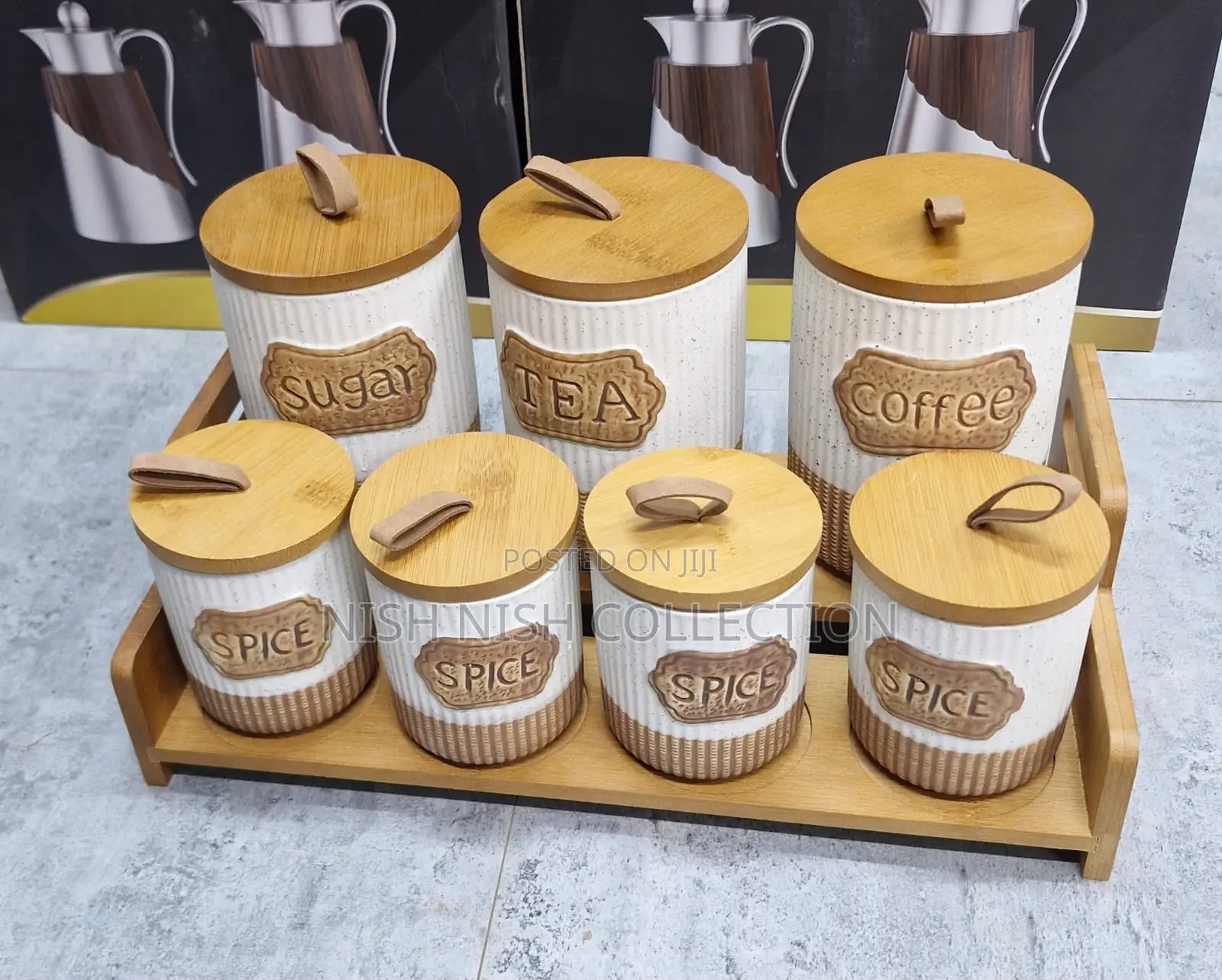 Canister Set With Wooden Stand