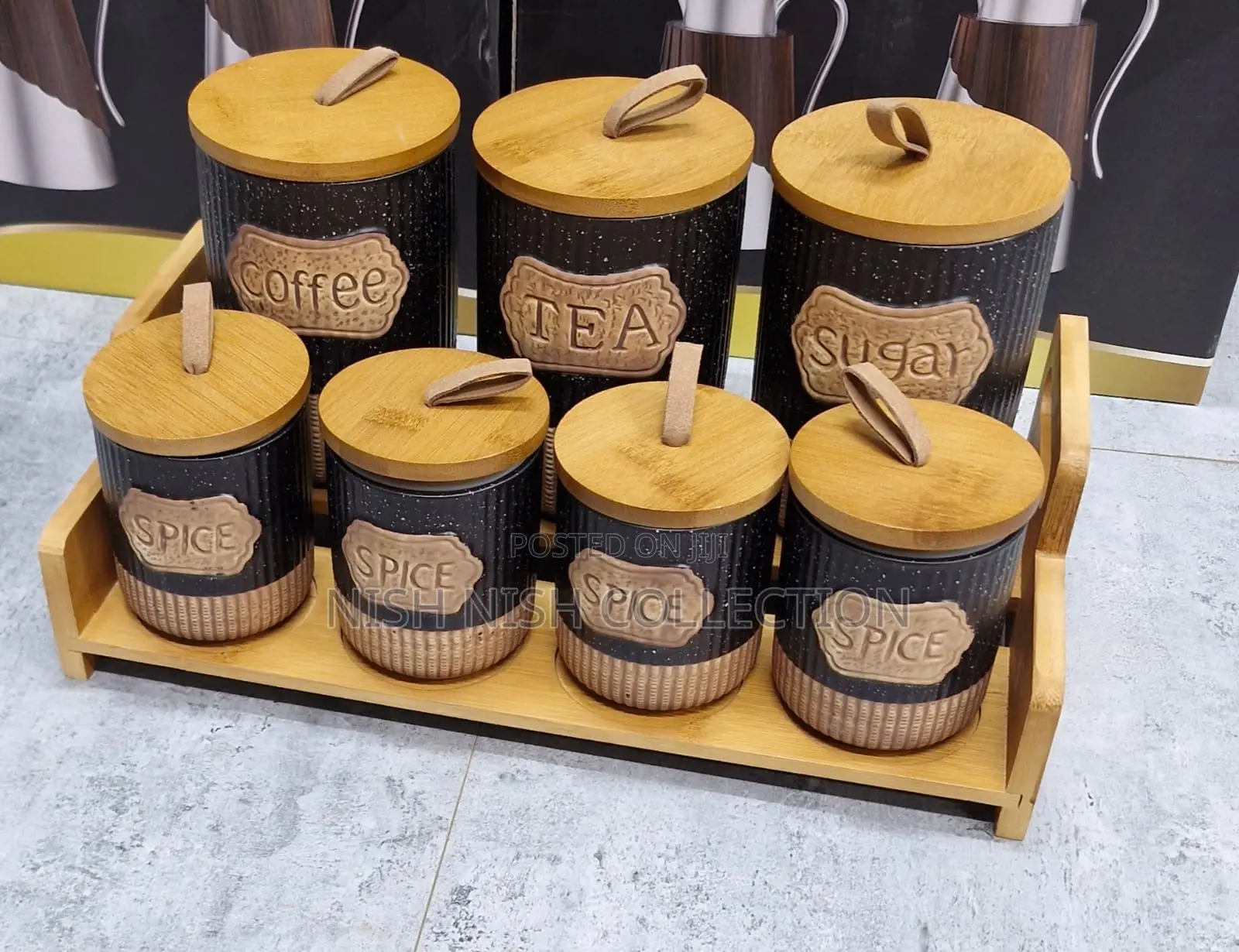 Canister Set With Wooden Stand