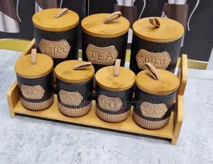Canister Set With Wooden Stand