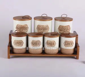 Canister Set With Wooden Stand
