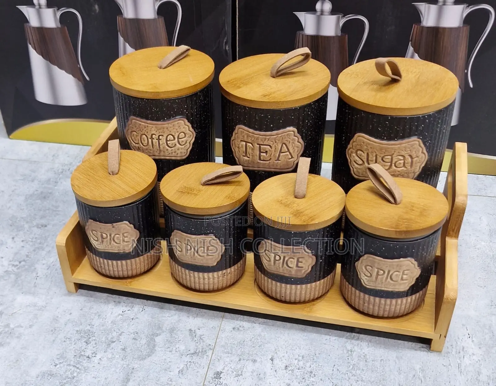 Canister Set With Wooden Stand