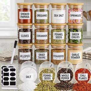 Glass Spice Jar Set With Bamboo Lids - 12 Pack